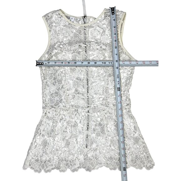 CAbi Size XS White Lace Sleeveless Top With Floral Design & Back Zipper - Picture 10 of 12